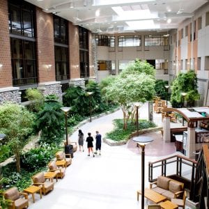 The atrium of the Henry Ford West Bloomfield Hospital outside Detroit